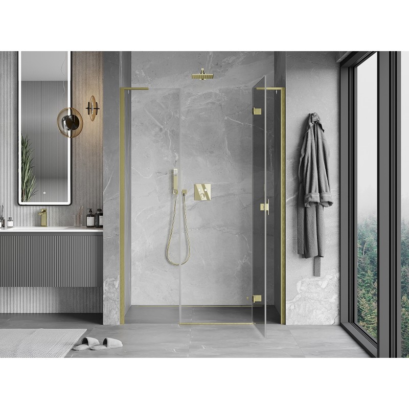 Mexen Mist-H L drzwi prysznicowe uchylne prawe 140 cm, transparent, złote szczotkowane - 8A5L-140-001-55-00-P