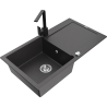 Mexen Leo zlewozmywak granitowy 1-komorowy z ociekaczem i baterią kuchenną Rita, czarny nakrapiany - 6501-76-670300-70