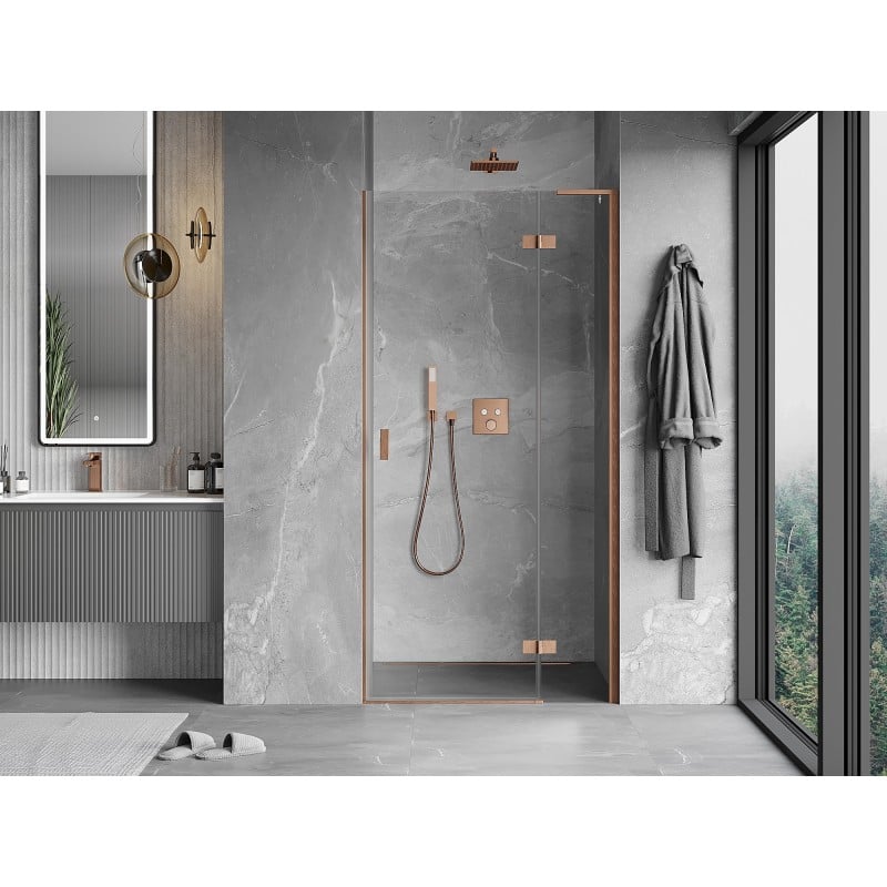Mexen Mist-H L drzwi prysznicowe uchylne prawe 85 cm, transparent, miedź szczotkowana - 8A5L-085-000-65-00-P