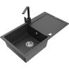 Mexen Leo zlewozmywak granitowy 1-komorowy z ociekaczem i baterią kuchenną Rita, czarny nakrapiany - 6501-76-670300-76