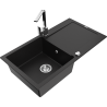 Mexen Leo zlewozmywak granitowy 1-komorowy z ociekaczem i baterią kuchenną Rita, czarny  - 6501-77-670300-00