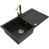 Mexen Leo zlewozmywak granitowy 1-komorowy z ociekaczem i baterią kuchenną Rita, czarny  - 6501-77-670300-50
