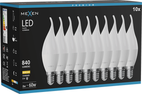 Mexen Nova 10x żarówka LED płomyk E14, C37, 8W, Ciepła - 3000K, 840 lm - L106-E14-0830-01x10