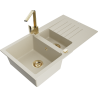 Mexen Matias zlewozmywak granitowy 1,5-komorowy z ociekaczem i baterią kuchenną Rita, beżowy - 6502-69-670300-50