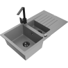 Mexen Matias zlewozmywak granitowy 1,5-komorowy z ociekaczem i baterią kuchenną Rita, szary - 6502-71-670300-70-B