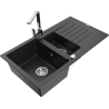 Mexen Matias zlewozmywak granitowy 1,5-komorowy z ociekaczem i baterią kuchenną Rita, czarny/srebrny metalik - 6502-73-670300-00