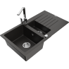 Mexen Matias zlewozmywak granitowy 1,5-komorowy z ociekaczem i baterią kuchenną Rita, czarny/złoty  - 6502-75-670300-00