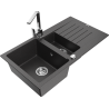 Mexen Matias zlewozmywak granitowy 1,5-komorowy z ociekaczem i baterią kuchenną Rita, czarny nakrapiany  - 6502-76-670300-00