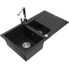 Mexen Matias zlewozmywak granitowy 1,5-komorowy z ociekaczem i baterią kuchenną Rita, czarny - 6502-77-670300-00