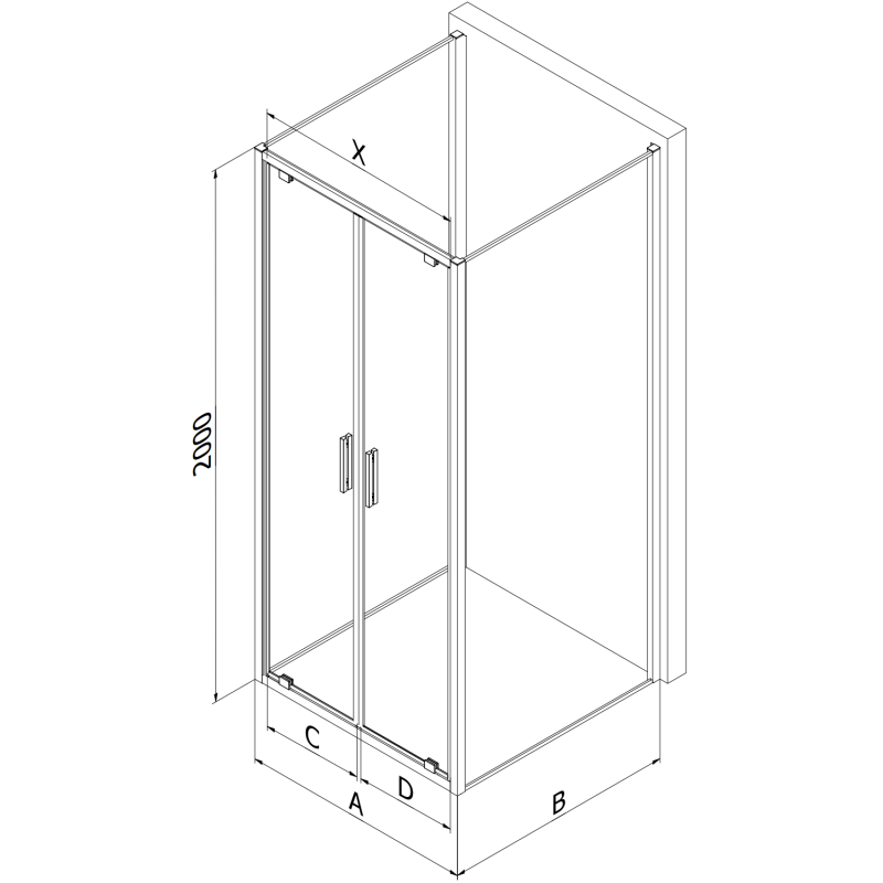 Mexen Exo-3S kabina prysznicowa 3-ścienna uchylna 70 x 85 cm, transparent, chrom - 8182-070-085-01-00-3S