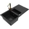 Mexen Matias zlewozmywak granitowy 1,5-komorowy z ociekaczem i baterią kuchenną Rita, czarny - 6502-77-670300-50-B