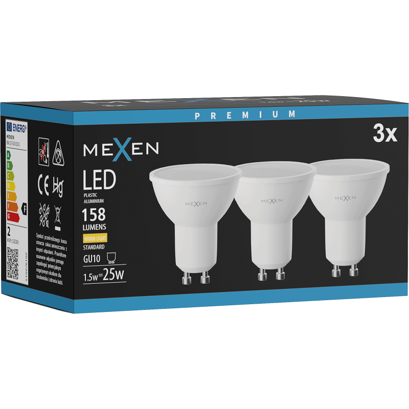 Mexen Nova 3x żarówka LED GU10, 1,5W, Ciepła - 3000K, 158 lm - L107-GU10-0130-01x03