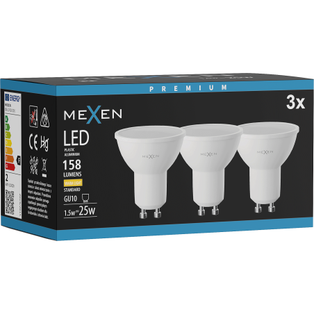 Mexen Nova 3x żarówka LED GU10, 1,5W, Ciepła - 3000K, 158 lm - L107-GU10-0130-01x03