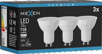 Mexen Nova 3x żarówka LED GU10, 1,5W, Neutralna - 4000K, 158 lm - L107-GU10-0140-01x03