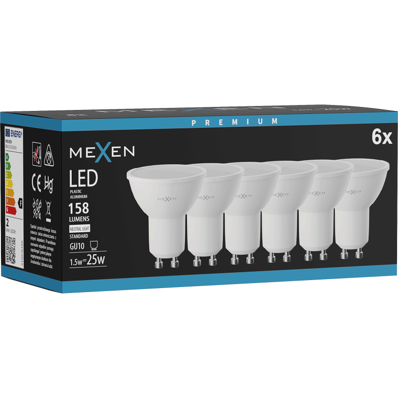 Mexen Nova 6x żarówka LED GU10, 1,5W, Neutralna - 4000K, 158 lm - L107-GU10-0140-01x06