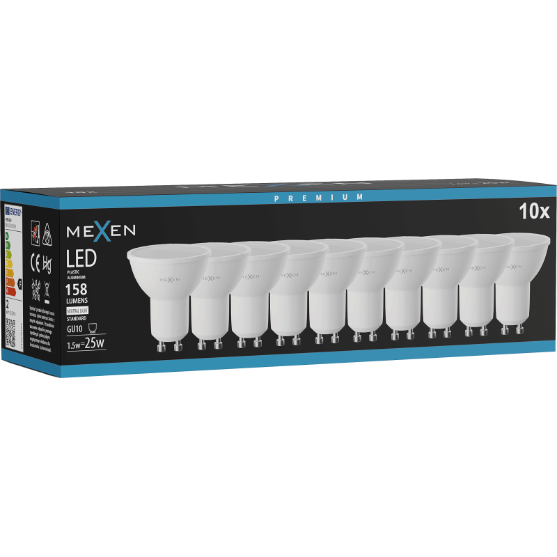 Mexen Nova 10x żarówka LED GU10, 1,5W, Neutralna - 4000K, 158 lm - L107-GU10-0140-01x10