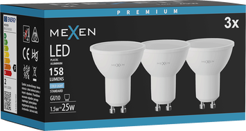Mexen Nova 3x żarówka LED GU10, 1,5W, Zimna - 6500K, 158 lm - L107-GU10-0165-01x03