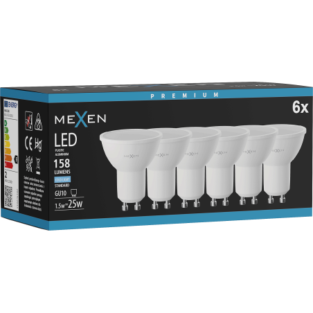 Mexen Nova 6x żarówka LED GU10, 1,5W, Zimna - 6500K, 158 lm - L107-GU10-0165-01x06