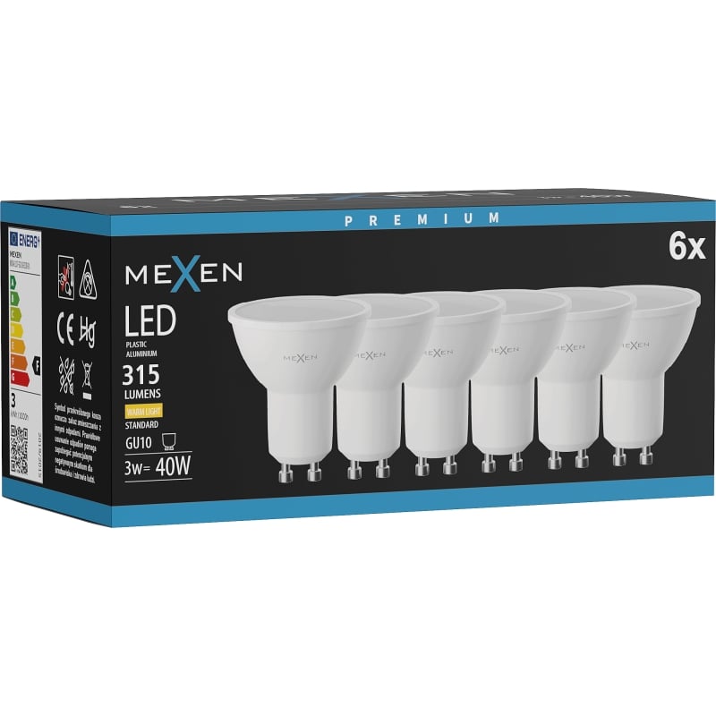 Mexen Nova 6x żarówka LED GU10, 3W, Ciepła - 3000K, 315 lm - L107-GU10-0330-01x06