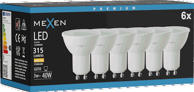 Mexen Nova 6x żarówka LED GU10, 3W, Ciepła - 3000K, 315 lm - L107-GU10-0330-01x06