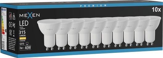 Mexen Nova 10x żarówka LED GU10, 3W, Ciepła - 3000K, 315 lm - L107-GU10-0330-01x10