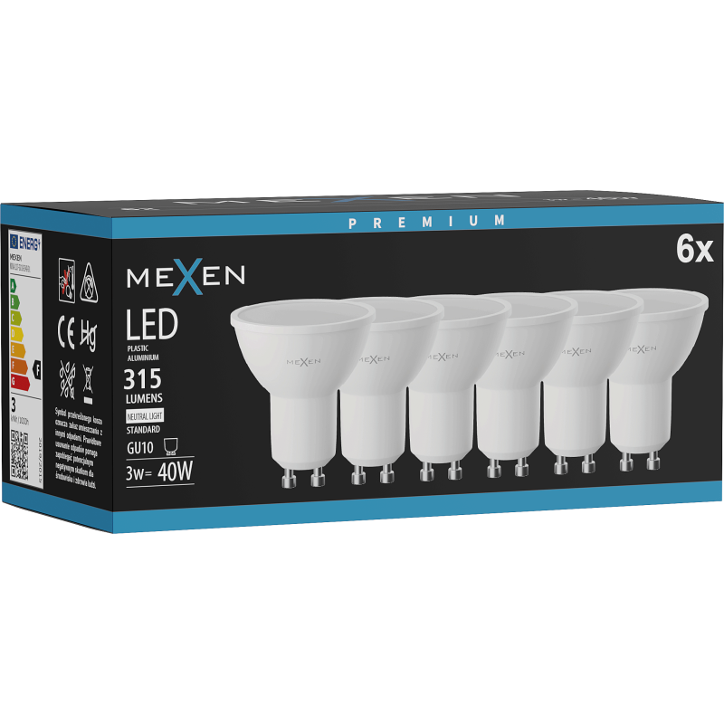 Mexen Nova 6x żarówka LED GU10, 3W, Neutralna - 4000K, 315 lm - L107-GU10-0340-01x06