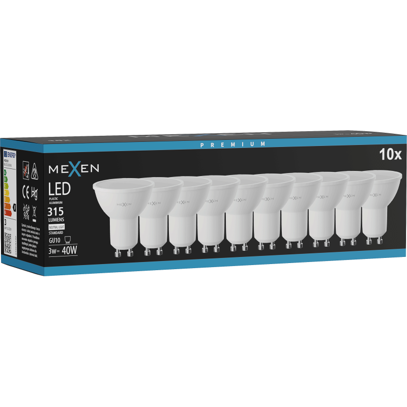 Mexen Nova 10x żarówka LED GU10, 3W, Neutralna - 4000K, 315 lm - L107-GU10-0340-01x10