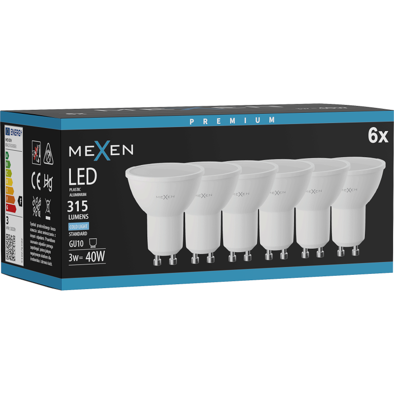 Mexen Nova 6x żarówka LED GU10, 3W, Zimna - 6500K, 315 lm - L107-GU10-0365-01x06