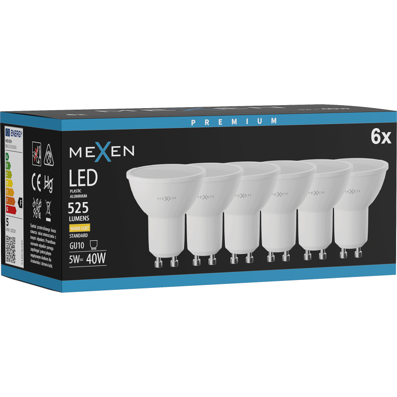 Mexen Nova 6x żarówka LED GU10, 5W, Ciepła - 3000K, 525 lm - L107-GU10-0530-01x06