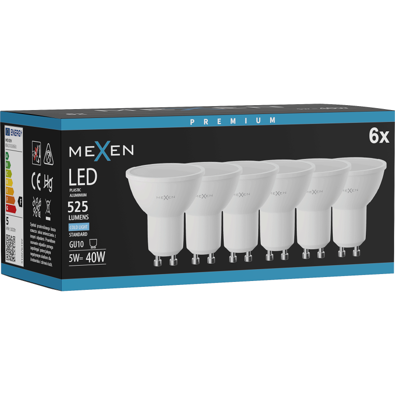Mexen Nova 6x żarówka LED GU10, 5W, Zimna - 6500K, 525 lm - L107-GU10-0565-01x06