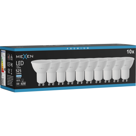 Mexen Nova 10x żarówka LED GU10, 5W, Zimna - 6500K, 525 lm - L107-GU10-0565-01x10