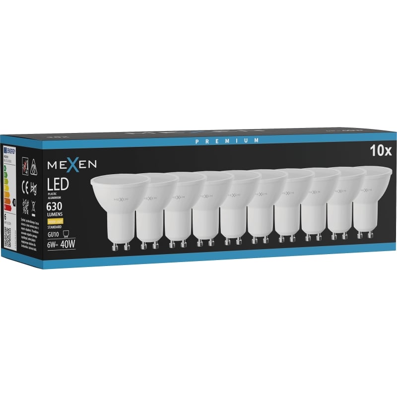 Mexen Nova 10x żarówka LED GU10, 6W, Ciepła - 3000K, 630 lm - L107-GU10-0630-01x10