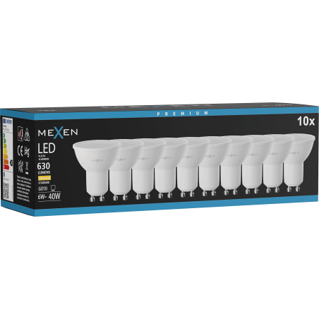 Mexen Nova 10x żarówka LED GU10, 6W, Ciepła - 3000K, 630 lm - L107-GU10-0630-01x10
