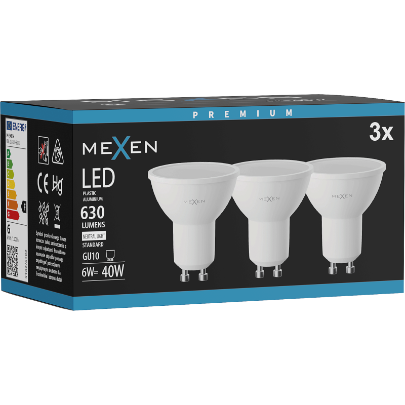 Mexen Nova 3x żarówka LED GU10, 6W, Neutralna - 4000K, 630 lm - L107-GU10-0640-01x03