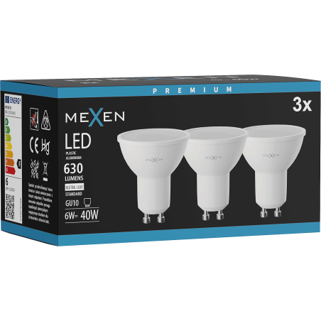 Mexen Nova 3x żarówka LED GU10, 6W, Neutralna - 4000K, 630 lm - L107-GU10-0640-01x03