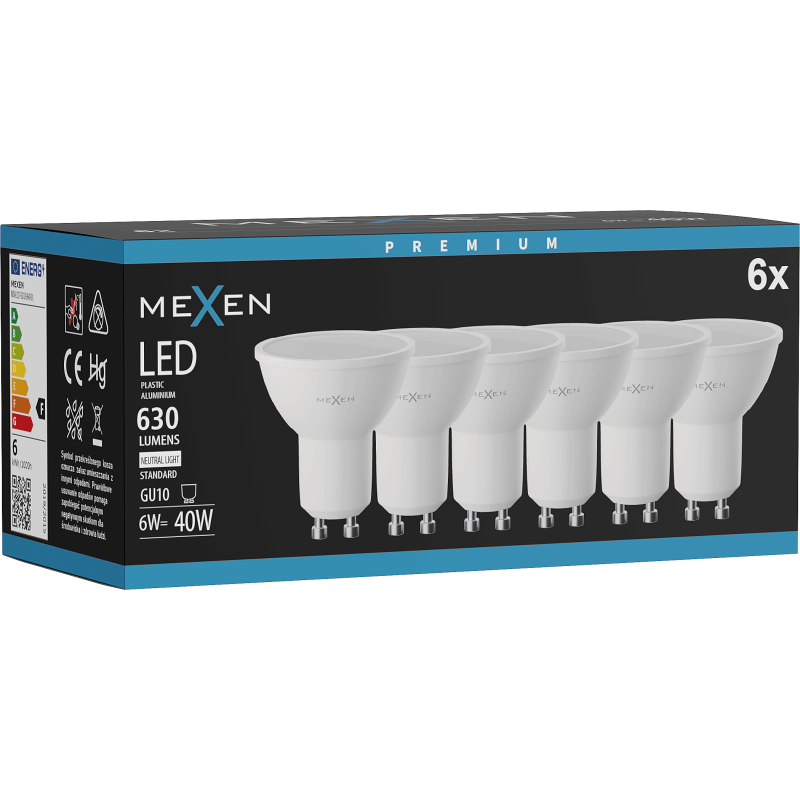 Mexen Nova 6x żarówka LED GU10, 6W, Neutralna - 4000K, 630 lm - L107-GU10-0640-01x06