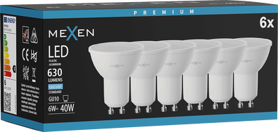 Mexen Nova 6x żarówka LED GU10, 6W, Zimna - 6500K, 630 lm - L107-GU10-0665-01x06