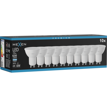 Mexen Nova 10x żarówka LED GU10, 6W, Zimna - 6500K, 630 lm - L107-GU10-0665-01x10