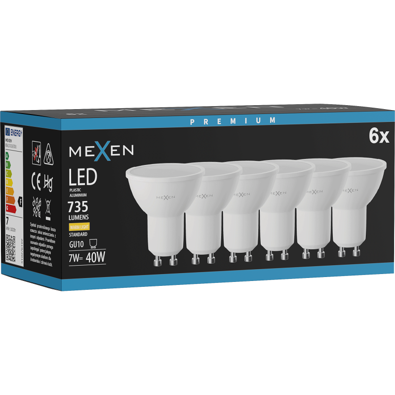 Mexen Nova 6x żarówka LED GU10, 7W, Ciepła - 3000K, 735 lm - L107-GU10-0730-01x06