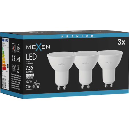 Mexen Nova 3x żarówka LED GU10, 7W, Neutralna - 4000K, 735 lm - L107-GU10-0740-01x03