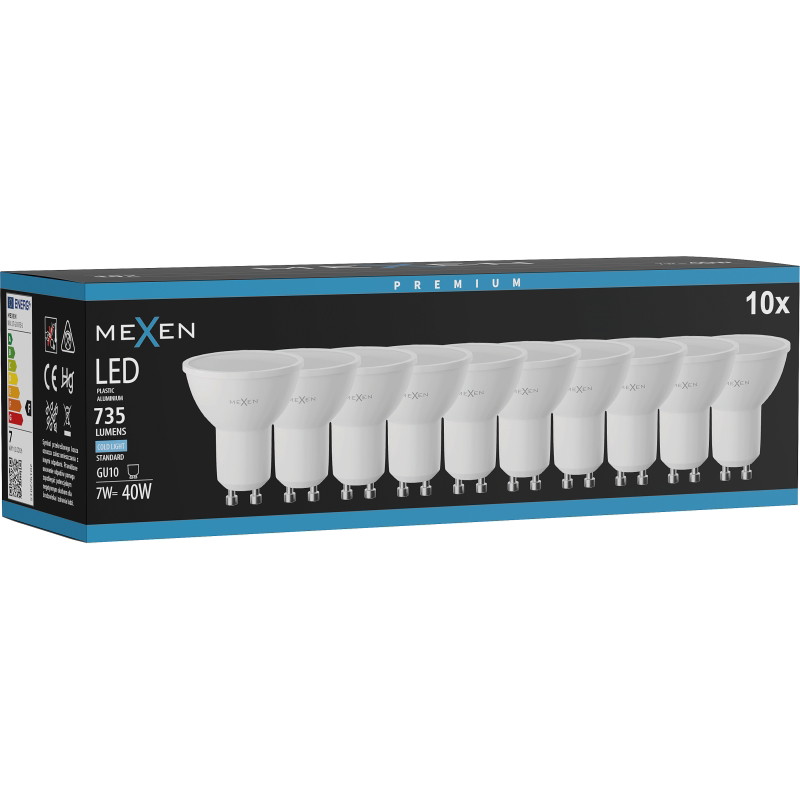Mexen Nova 10x żarówka LED GU10, 7W, Zimna - 6500K, 735 lm - L107-GU10-0765-01x10