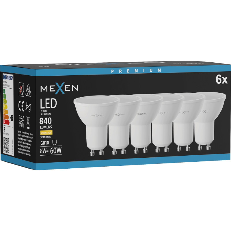 Mexen Nova 6x żarówka LED GU10, 8W, Ciepła - 3000K, 840 lm - L108-GU10-0830-01x06