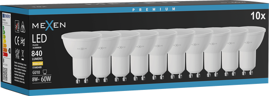 Mexen Nova 10x żarówka LED GU10, 8W, Ciepła - 3000K, 840 lm - L108-GU10-0830-01x10