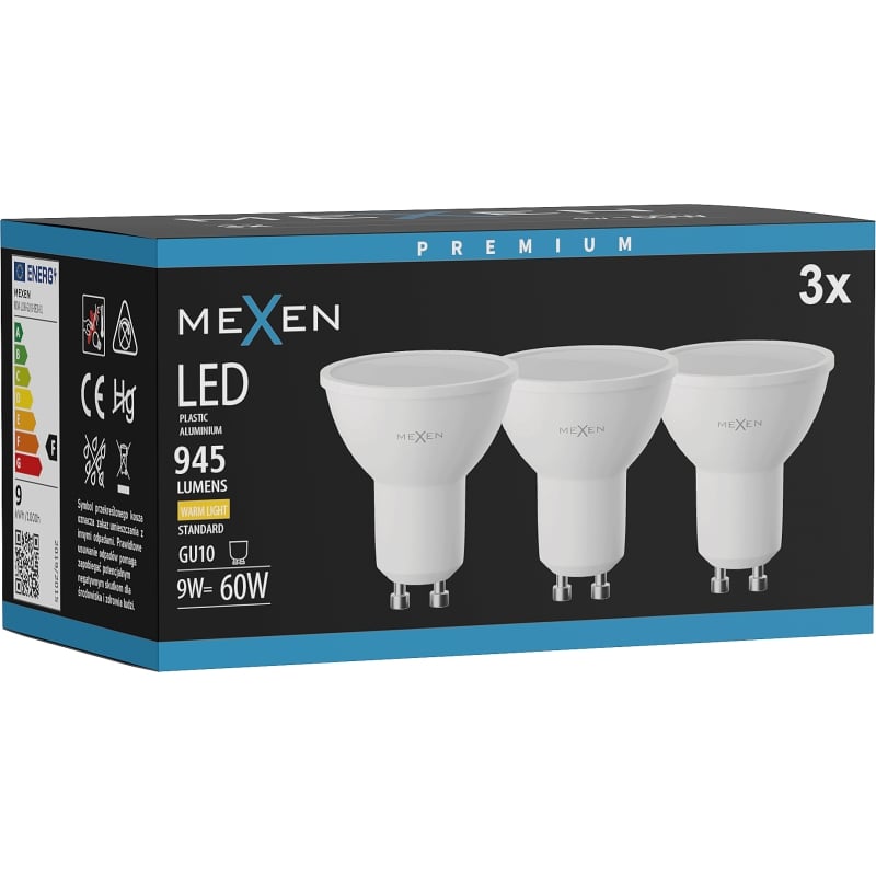 Mexen Nova 3x żarówka LED GU10, 9W, Ciepła - 3000K, 945 lm - L108-GU10-0930-01x03