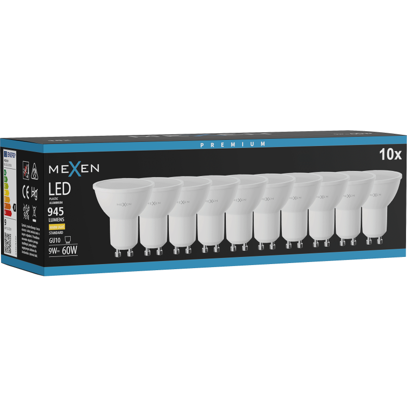 Mexen Nova 10x żarówka LED GU10, 9W, Ciepła - 3000K, 945 lm - L108-GU10-0930-01x10