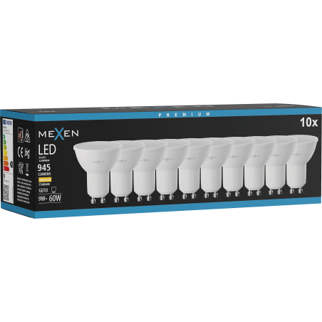 Mexen Nova 10x żarówka LED GU10, 9W, Ciepła - 3000K, 945 lm - L108-GU10-0930-01x10