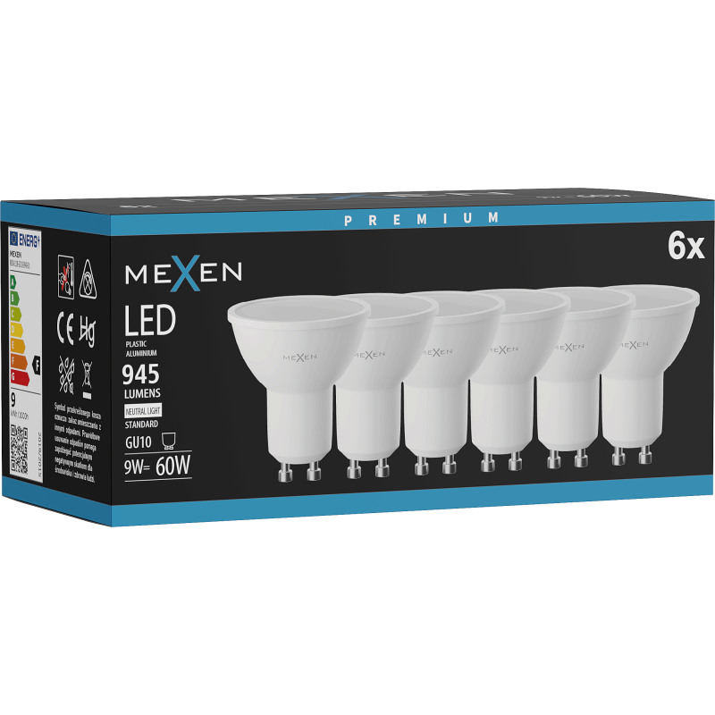 Mexen Nova 6x żarówka LED GU10, 9W, Neutralna - 4000K, 945 lm - L108-GU10-0940-01x06