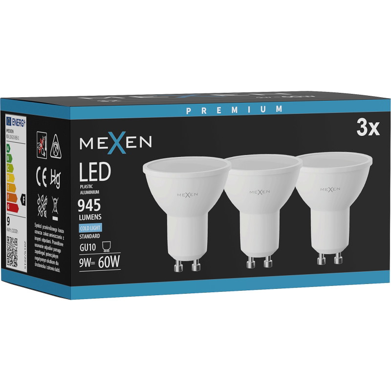 Mexen Nova 3x żarówka LED GU10, 9W, Zimna - 6500K, 945 lm - L108-GU10-0965-01x03