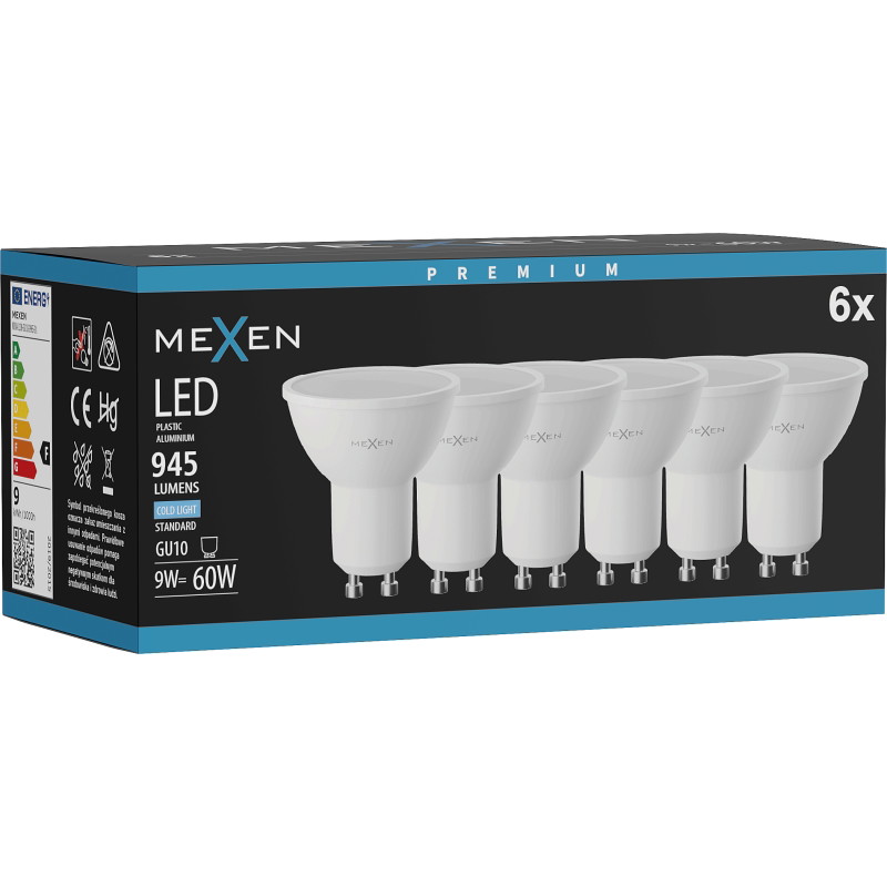 Mexen Nova 6x żarówka LED GU10, 9W, Zimna - 6500K, 945 lm - L108-GU10-0965-01x06