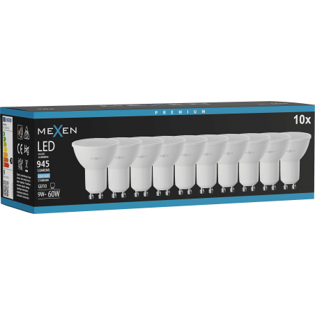 Mexen Nova 10x żarówka LED GU10, 9W, Zimna - 6500K, 945 lm - L108-GU10-0965-01x10